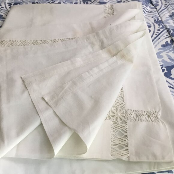 VTG Ivory Muslin Full Sheet 81x108 Hemstitched Pillowcases Cottagecore Farmhouse - Picture 2 of 10